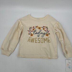 Flapdoodles Kids Girl Graphic Print Today Is Awesome Sweatshirt Cream Size 4 NWT